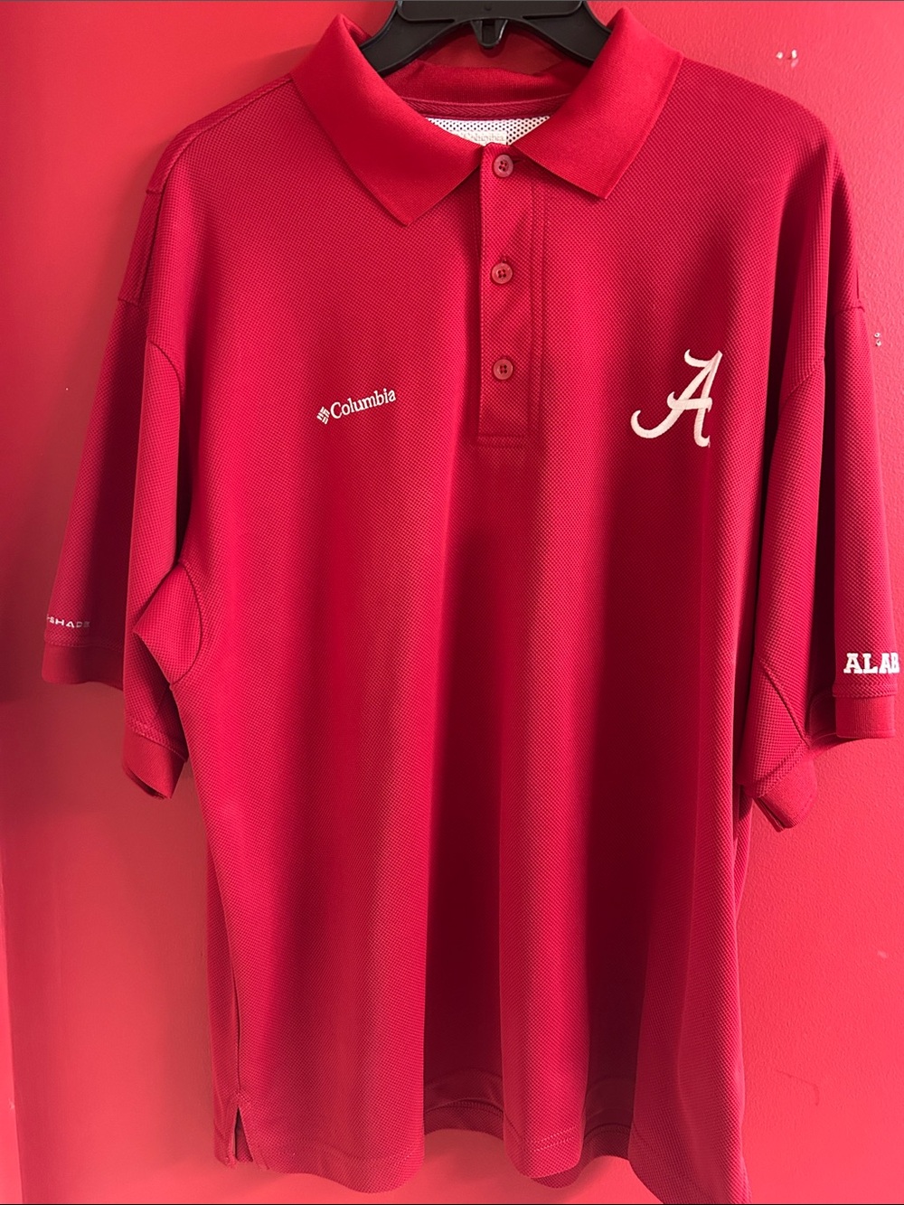 Columbia Men’s Crimson Red Polo with White Alabama 'A' Embroidery sz large